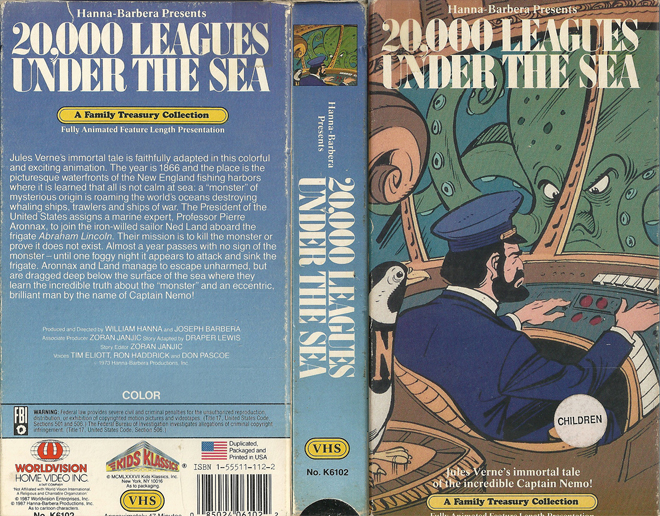 20000 LEAGUES UNDER THE SEA CARTOON HANNA BARBARA VHS COVER