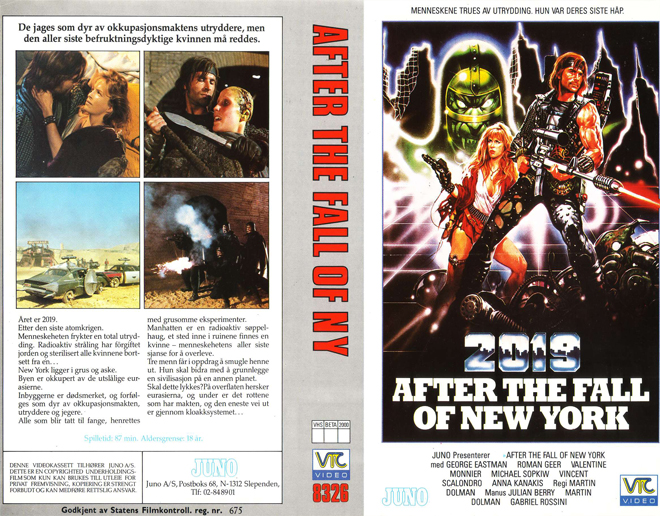 2019 AFTER THE FALL OF NEW YORK THRILLER ACTION HORROR SCIFI, ACTION VHS COVER, HORROR VHS COVER, BLAXPLOITATION VHS COVER, HORROR VHS COVER, ACTION EXPLOITATION VHS COVER, SCI-FI VHS COVER, MUSIC VHS COVER, SEX COMEDY VHS COVER, DRAMA VHS COVER, SEXPLOITATION VHS COVER, BIG BOX VHS COVER, CLAMSHELL VHS COVER, VHS COVER, VHS COVERS, DVD COVER, DVD COVERS