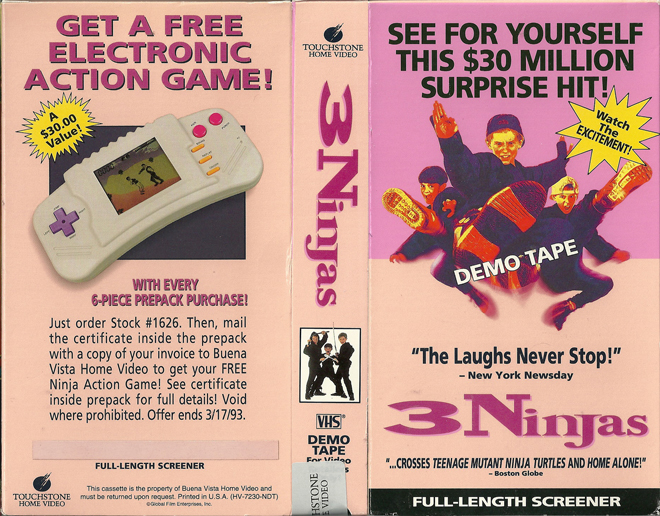 3 NINJAS DEMO TAPE, ACTION VHS COVER, HORROR VHS COVER, BLAXPLOITATION VHS COVER, HORROR VHS COVER, ACTION EXPLOITATION VHS COVER, SCI-FI VHS COVER, MUSIC VHS COVER, SEX COMEDY VHS COVER, DRAMA VHS COVER, SEXPLOITATION VHS COVER, BIG BOX VHS COVER, CLAMSHELL VHS COVER, VHS COVER, VHS COVERS, DVD COVER, DVD COVERS