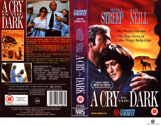A CRY IN THE DARK, ACTION VHS COVER, HORROR VHS COVER, BLAXPLOITATION VHS COVER, HORROR VHS COVER, ACTION EXPLOITATION VHS COVER, SCI-FI VHS COVER, MUSIC VHS COVER, SEX COMEDY VHS COVER, DRAMA VHS COVER, SEXPLOITATION VHS COVER, BIG BOX VHS COVER, CLAMSHELL VHS COVER, VHS COVER, VHS COVERS, DVD COVER, DVD COVERS
