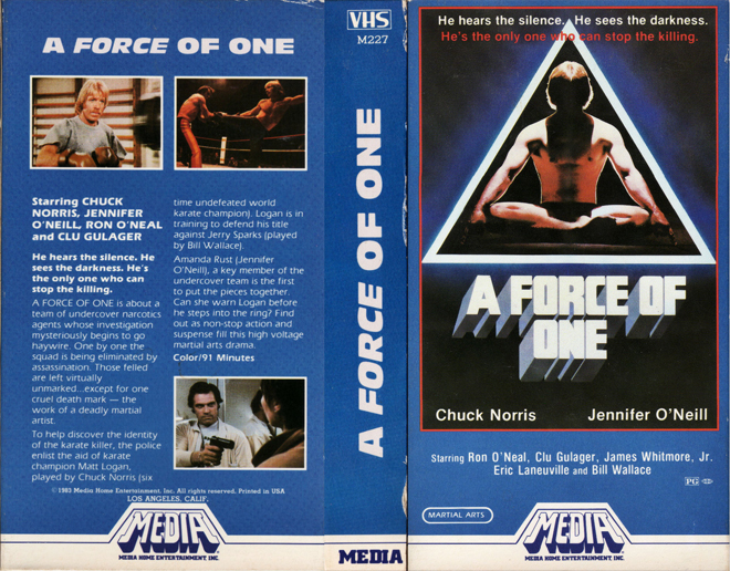 A FORCE OF ONE, MEDIA HOME ENTERTAINMENT, HORROR, ACTION EXPLOITATION, ACTION, HORROR, SCI-FI, MUSIC, THRILLER, SEX COMEDY,  DRAMA, SEXPLOITATION, VHS COVER, VHS COVERS, DVD COVER, DVD COVERS