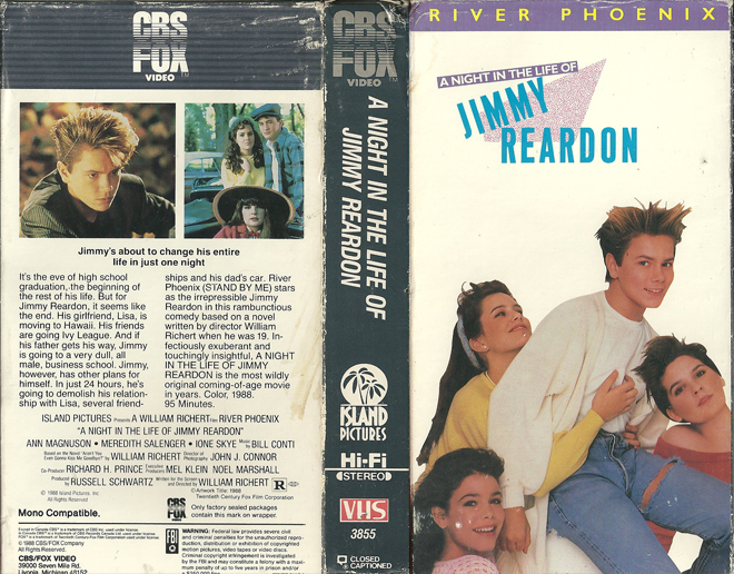 A NIGHT IN THE LIFE OF JIMMY REARDON VHS COVER