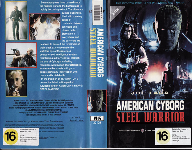 AMERICAN CYBORG, HORROR, ACTION EXPLOITATION, ACTION, HORROR, SCI-FI, MUSIC, THRILLER, SEX COMEDY, DRAMA, SEXPLOITATION, BIG BOX, CLAMSHELL, VHS COVER, VHS COVERS, DVD COVER, DVD COVERS