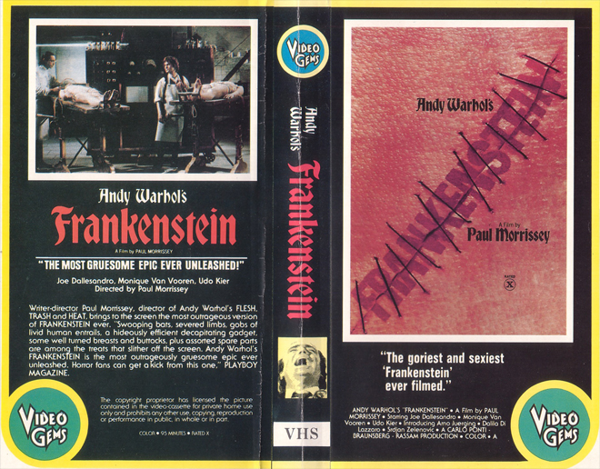 ANDY WARHOL'S FRANKENSTEIN VIDEO GEMS VHS COVER