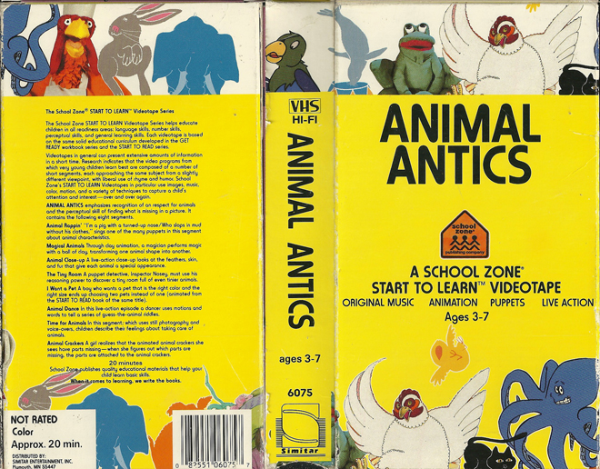 ANIMAL ANTICS A SCHOOL ZONE START TO LEARN VIDEOTAPE VHS COVER