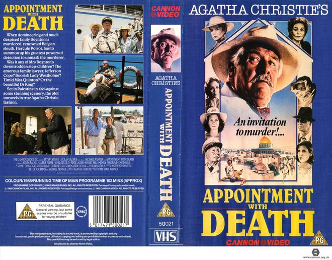 APPOINTMENT WITH DEATH, HORROR, ACTION EXPLOITATION, ACTION, HORROR, SCI-FI, MUSIC, THRILLER, SEX COMEDY, DRAMA, SEXPLOITATION, BIG BOX, CLAMSHELL, VHS COVER, VHS COVERS, DVD COVER, DVD COVERS