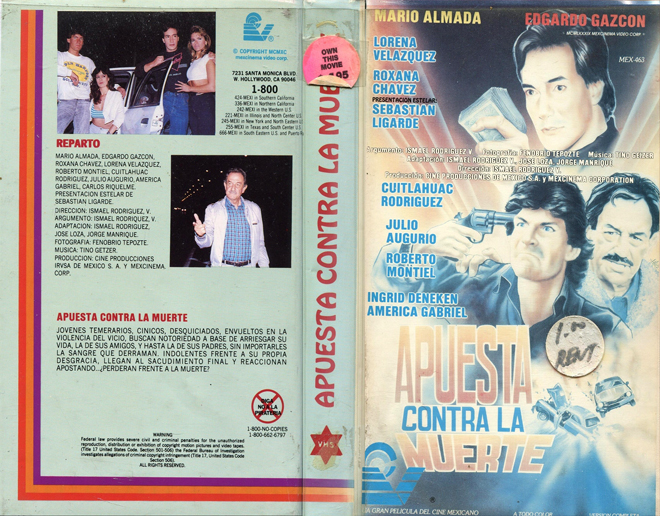 APUESTA CONTRA LA MUERTE, ACTION VHS COVER, HORROR VHS COVER, BLAXPLOITATION VHS COVER, HORROR VHS COVER, ACTION EXPLOITATION VHS COVER, SCI-FI VHS COVER, MUSIC VHS COVER, SEX COMEDY VHS COVER, DRAMA VHS COVER, SEXPLOITATION VHS COVER, BIG BOX VHS COVER, CLAMSHELL VHS COVER, VHS COVER, VHS COVERS, DVD COVER, DVD COVERS