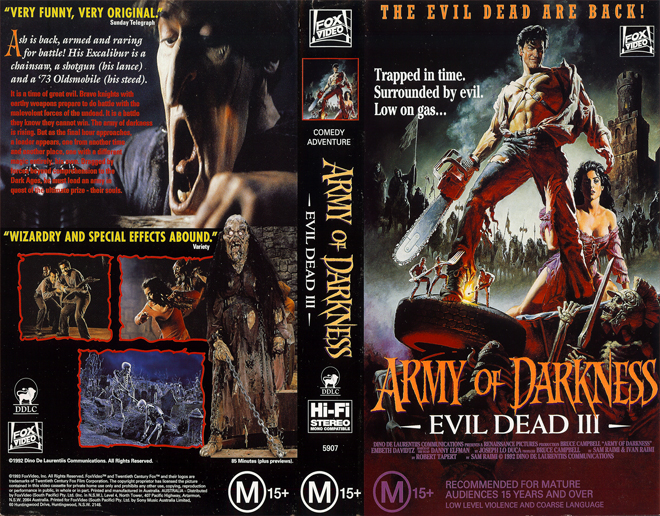 ARMY OF DARKNESS EVIL DEAD 3 AUSTRALIAN VHS COVER, VHS COVERS