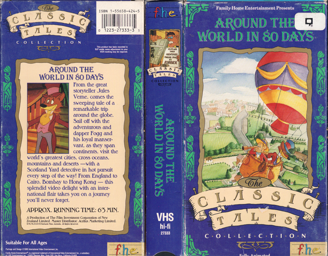 AROUND THE WORLD IN 80 DAYS : CARTOON CLASSIC TALES COLLECTION FAMILY HOME ENTERTAINMENT FHE VHS COVER
