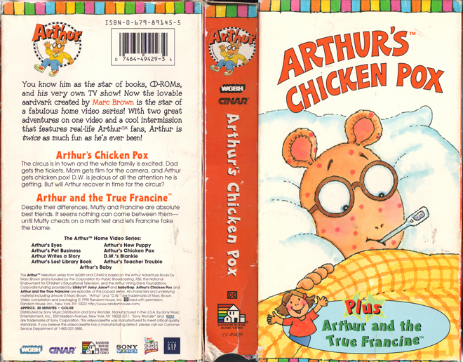 ARTHURS CHICKEN POX VHS COVER