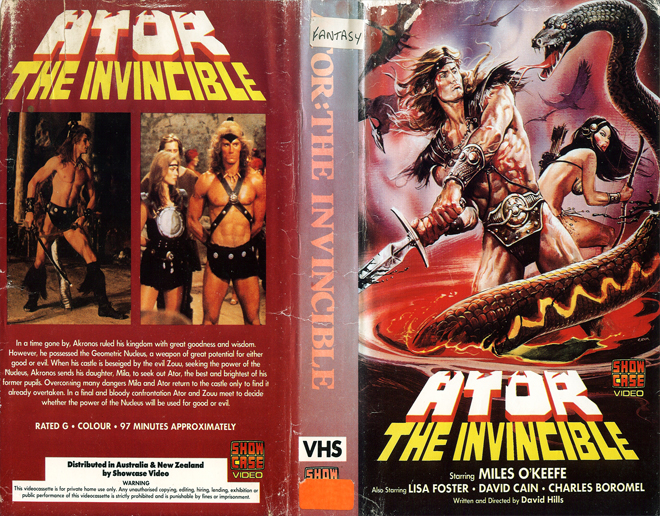 ATOR THE INVINCIBLE, AUSTRALIAN, HORROR, ACTION EXPLOITATION, ACTION, HORROR, SCI-FI, MUSIC, THRILLER, SEX COMEDY,  DRAMA, SEXPLOITATION, VHS COVER, VHS COVERS, DVD COVER, DVD COVERS