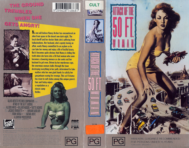 ATTACK OF THE 50 FOOT WOMAN, BIG BOX, HORROR, ACTION EXPLOITATION, ACTION, HORROR, SCI-FI, MUSIC, THRILLER, SEX COMEDY,  DRAMA, SEXPLOITATION, VHS COVER, VHS COVERS