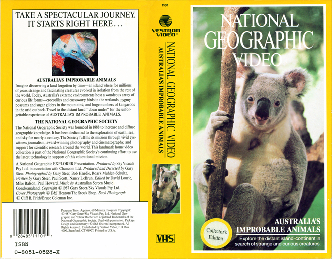 AUSTRALIAS IMPROBABLE ANIMALS, NATIONAL GEOGRAPHIC VIDEO, FAMILY MOVIES, VHS COVERS, VHS COVER