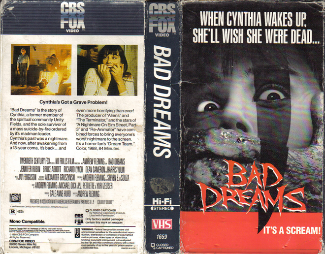BAD DREAMS, CBS FOX VIDEO, VHS COVERS, VHS COVER 