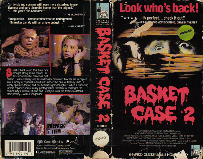 BASKET CASE 2, HORROR, ACTION EXPLOITATION, ACTION, HORROR, SCI-FI, MUSIC, THRILLER, SEX COMEDY,  DRAMA, SEXPLOITATION, VHS COVER, VHS COVERS, DVD COVER, DVD COVERS