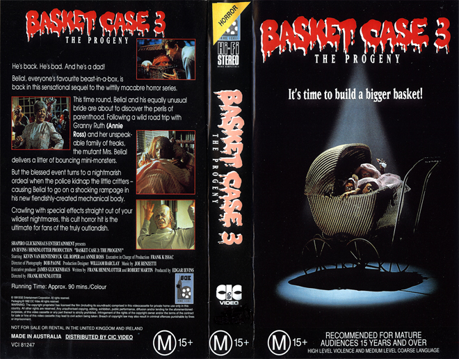 BASKET CASE 3 THE PROGENY, AUSTRALIAN, VHS COVER, VHS COVERS
