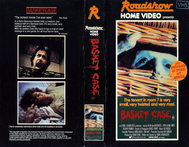 BASKET CASE, ROADSHOW HOME VIDEO, AUSTRALIAN, VHS COVER, VHS COVERS