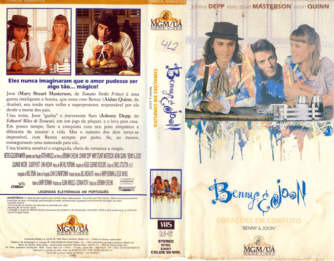 BENNY AND JOON, BRAZIL VHS, BRAZILIAN VHS, ACTION VHS COVER, HORROR VHS COVER, BLAXPLOITATION VHS COVER, HORROR VHS COVER, ACTION EXPLOITATION VHS COVER, SCI-FI VHS COVER, MUSIC VHS COVER, SEX COMEDY VHS COVER, DRAMA VHS COVER, SEXPLOITATION VHS COVER, BIG BOX VHS COVER, CLAMSHELL VHS COVER, VHS COVER, VHS COVERS, DVD COVER, DVD COVERS