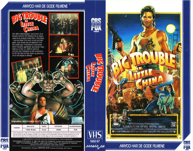 BIG TROUBLE IN LITTLE CHINA, HORROR, ACTION EXPLOITATION, ACTION, HORROR, SCI-FI, MUSIC, THRILLER, SEX COMEDY, DRAMA, SEXPLOITATION, BIG BOX, CLAMSHELL, VHS COVER, VHS COVERS, DVD COVER, DVD COVERS