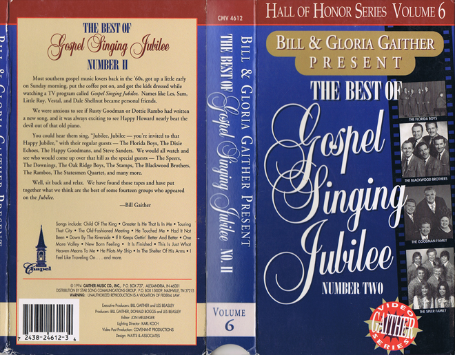 BILL AND GLORIA GAITHER PRESENT THE BEST OF GOSPEL SINGING JUBILEE VHS COVER