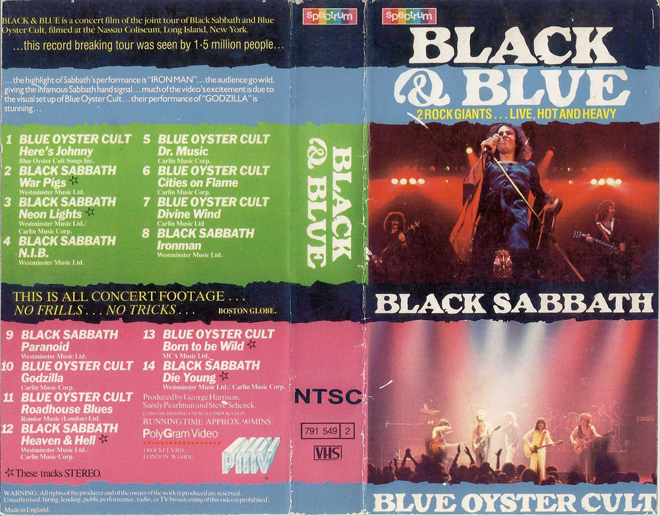 BLACK AND BLUE : BLACK SABBATH AND BLUE OYSTER CULT VHS COVER