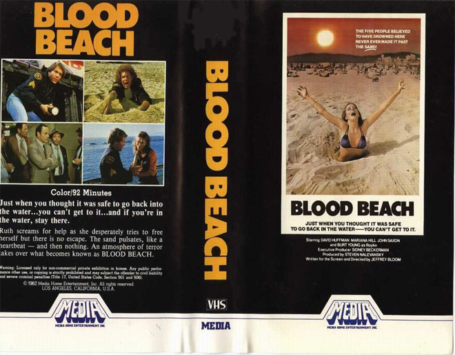 BLOOD BEACH HORROR, ACTION VHS COVER, HORROR VHS COVER, BLAXPLOITATION VHS COVER, HORROR VHS COVER, ACTION EXPLOITATION VHS COVER, SCI-FI VHS COVER, MUSIC VHS COVER, SEX COMEDY VHS COVER, DRAMA VHS COVER, SEXPLOITATION VHS COVER, BIG BOX VHS COVER, CLAMSHELL VHS COVER, VHS COVER, VHS COVERS, DVD COVER, DVD COVERS