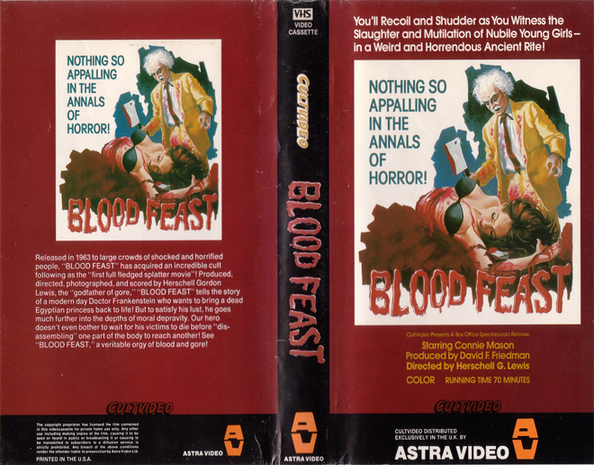 BLOOD FEAST ASTRA VIDEO VHS COVER