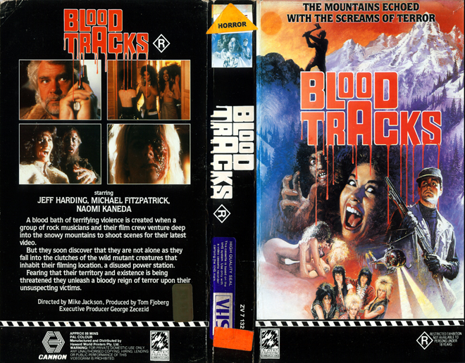 BLOOD TRACKS, AUSTRALIAN, HORROR, ACTION EXPLOITATION, ACTION, HORROR, SCI-FI, MUSIC, THRILLER, SEX COMEDY,  DRAMA, SEXPLOITATION, VHS COVER, VHS COVERS, DVD COVER, DVD COVERS