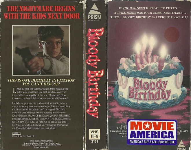 BLOODY BIRTHDAY PRISM HOME ENTERTAINMENT VHS COVER