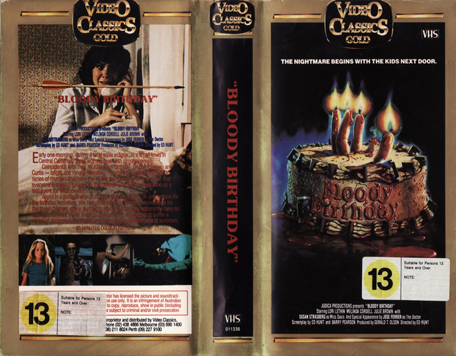 BLOODY BIRTHDAY VIDEO CLASSICS GOLD VHS COVER