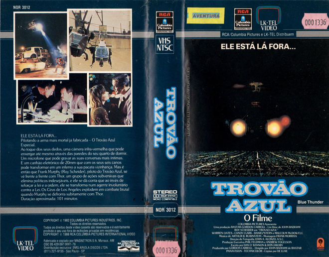 BLUE THUNDER, BRAZIL VHS, BRAZILIAN VHS, ACTION VHS COVER, HORROR VHS COVER, BLAXPLOITATION VHS COVER, HORROR VHS COVER, ACTION EXPLOITATION VHS COVER, SCI-FI VHS COVER, MUSIC VHS COVER, SEX COMEDY VHS COVER, DRAMA VHS COVER, SEXPLOITATION VHS COVER, BIG BOX VHS COVER, CLAMSHELL VHS COVER, VHS COVER, VHS COVERS, DVD COVER, DVD COVERS