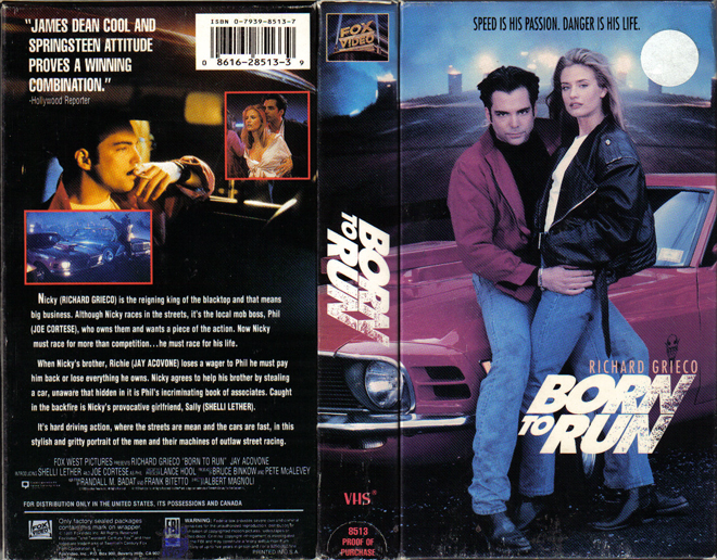 BORN TO RUN, RICHARD GRIECO, VHS COVERS, VHS COVER 
