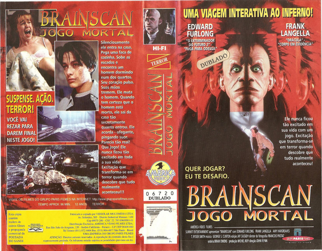 BRAINSCAN, BRAZIL VHS, BRAZILIAN VHS, ACTION VHS COVER, HORROR VHS COVER, BLAXPLOITATION VHS COVER, HORROR VHS COVER, ACTION EXPLOITATION VHS COVER, SCI-FI VHS COVER, MUSIC VHS COVER, SEX COMEDY VHS COVER, DRAMA VHS COVER, SEXPLOITATION VHS COVER, BIG BOX VHS COVER, CLAMSHELL VHS COVER, VHS COVER, VHS COVERS, DVD COVER, DVD COVERS