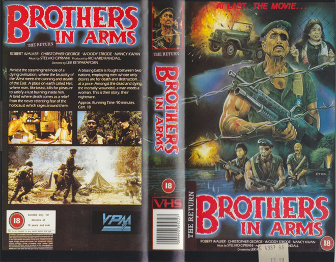 BROTHERS IN ARMS, BIG BOX VHS, HORROR, ACTION EXPLOITATION, ACTION, ACTIONXPLOITATION, SCI-FI, MUSIC, THRILLER, SEX COMEDY,  DRAMA, SEXPLOITATION, VHS COVER, VHS COVERS, DVD COVER, DVD COVERS