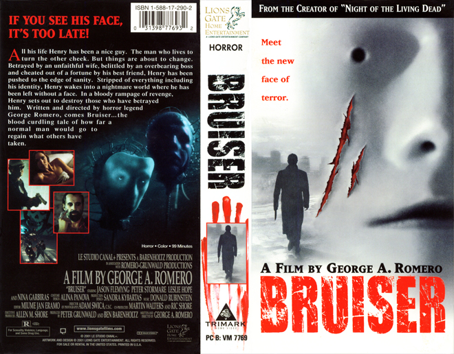 BRUISER GEORGE ROMERO HORROR TRIMARK VHS COVER