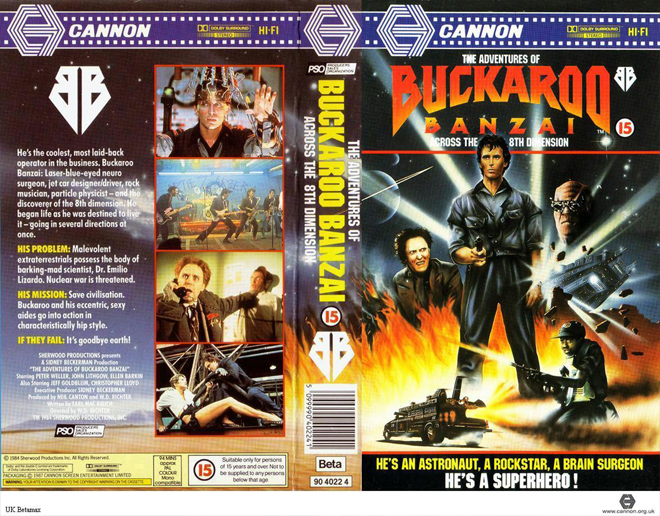 THE ADVENTURES OF BUCKAROO BANZAI ACROSS THE 8TH DIMENSION VHS COVER, VHS COVERS