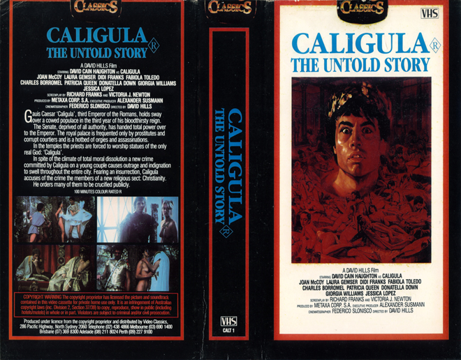 CALIGULA THE UNTOLD STORY, AUSTRALIAN, HORROR, ACTION EXPLOITATION, ACTION, HORROR, SCI-FI, MUSIC, THRILLER, SEX COMEDY,  DRAMA, SEXPLOITATION, VHS COVER, VHS COVERS, DVD COVER, DVD COVERS