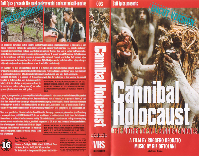 CANNIBAL HOLOCAUST UNCUT VERSION VHS COVER
