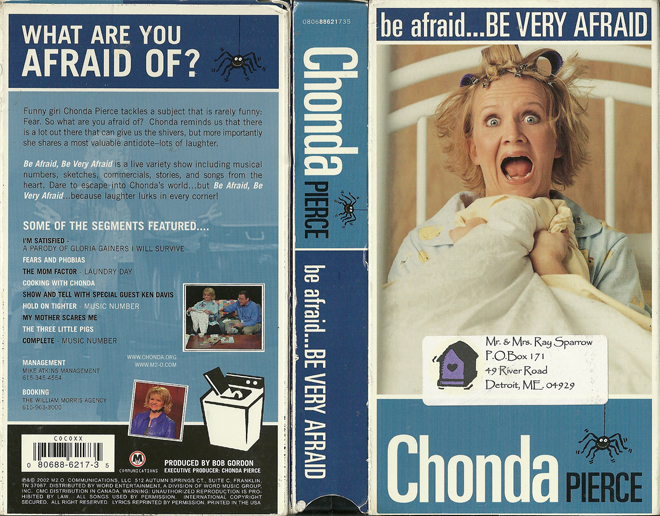 CHONDA PIERCE BE AFRAID BE VERY AFRAID VHS COVER, ACTION VHS COVER, HORROR VHS COVER, BLAXPLOITATION VHS COVER, HORROR VHS COVER, ACTION EXPLOITATION VHS COVER, SCI-FI VHS COVER, MUSIC VHS COVER, SEX COMEDY VHS COVER, DRAMA VHS COVER, SEXPLOITATION VHS COVER, BIG BOX VHS COVER, CLAMSHELL VHS COVER, VHS COVER, VHS COVERS, DVD COVER, DVD COVERS
