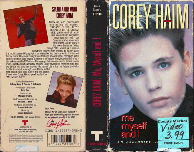 COREY HAIM : ME MYSELF AND I VHS, ACTION VHS COVER, HORROR VHS COVER, BLAXPLOITATION VHS COVER, HORROR VHS COVER, ACTION EXPLOITATION VHS COVER, SCI-FI VHS COVER, MUSIC VHS COVER, SEX COMEDY VHS COVER, DRAMA VHS COVER, SEXPLOITATION VHS COVER, BIG BOX VHS COVER, CLAMSHELL VHS COVER, VHS COVER, VHS COVERS, DVD COVER, DVD COVERS