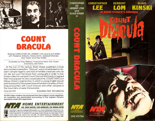 COUNT DRACULA NTA HOME ENTERTAINMENT VHS COVER