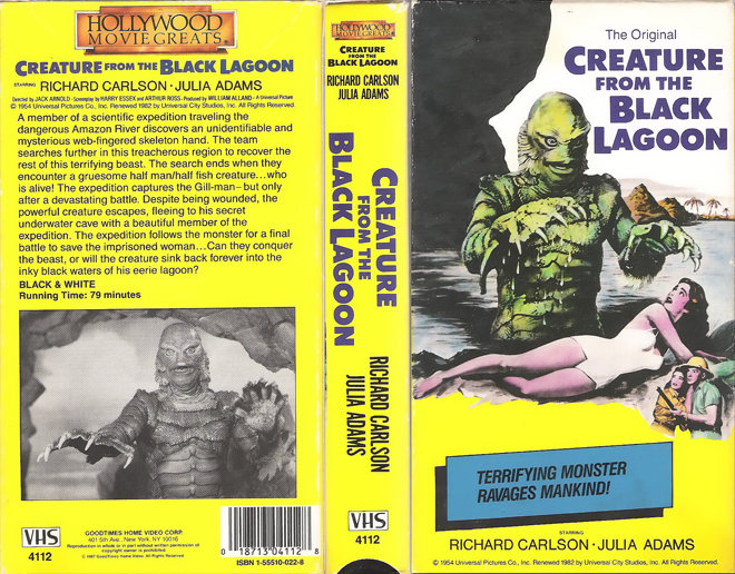 CREATURE FROM THE BLACK LAGOON, HORROR, ACTION EXPLOITATION, ACTION, HORROR, SCI-FI, MUSIC, THRILLER, SEX COMEDY,  DRAMA, SEXPLOITATION, VHS COVER, VHS COVERS, DVD COVER, DVD COVERS