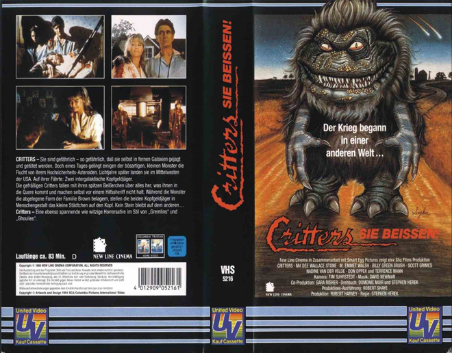 CRITTERS GERMAN, HORROR, ACTION EXPLOITATION, ACTION, ACTIONXPLOITATION, SCI-FI, MUSIC, THRILLER, SEX COMEDY,  DRAMA, SEXPLOITATION, VHS COVER, VHS COVERS, DVD COVER, DVD COVERS
