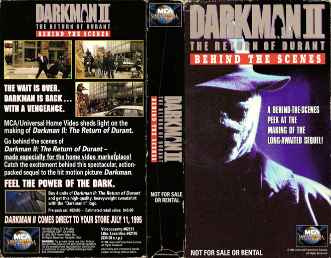 DARKMAN 2 THE RETURN OF DURANT : BEHIND THE SCENES VHS COVER