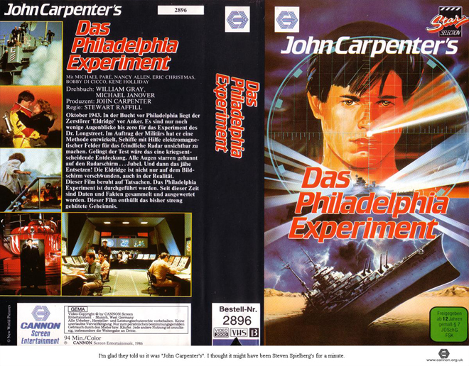 DAS PHILADELPHIA EXPERIMENT VHS COVER, ACTION VHS COVER, HORROR VHS COVER, BLAXPLOITATION VHS COVER, HORROR VHS COVER, ACTION EXPLOITATION VHS COVER, SCI-FI VHS COVER, MUSIC VHS COVER, SEX COMEDY VHS COVER, DRAMA VHS COVER, SEXPLOITATION VHS COVER, BIG BOX VHS COVER, CLAMSHELL VHS COVER, VHS COVER, VHS COVERS, DVD COVER, DVD COVERS