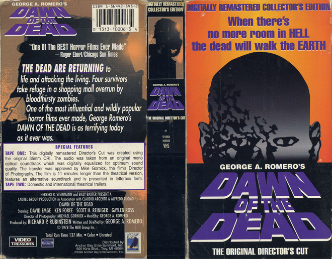DAWN OF THE DEAD THE ORIGINAL DIRECTORS CUT VHS COVER, VHS COVERS