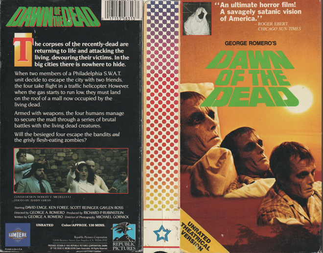 DAWN OF THE DEAD UNRATED THEATRICAL VERSION VHS COVER, VHS COVERS
