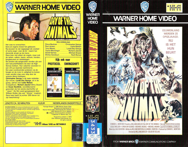 DAY OF THE ANIMAL VHS COVER, VHS COVERS