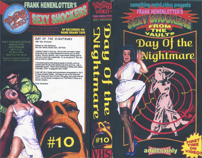 DAY OF THE NIGHTMARE, SOMETHING WEIRD VIDEO, SWV, ACTION, HORROR, BLAXPLOITATION, HORROR, ACTION EXPLOITATION, SCI-FI, MUSIC, SEX COMEDY, DRAMA, SEXPLOITATION, BIG BOX, CLAMSHELL, VHS COVER, VHS COVERS, DVD COVER, DVD COVERS
