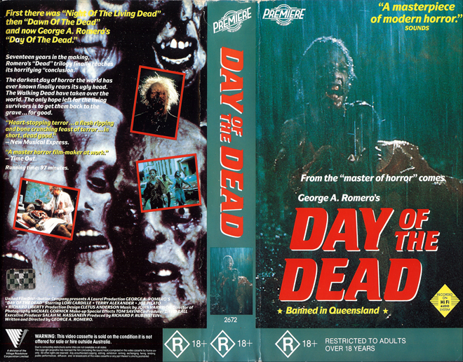 DAY OF THE DEAD, AUSTRALIAN, HORROR, ACTION EXPLOITATION, ACTION, HORROR, SCI-FI, MUSIC, THRILLER, SEX COMEDY,  DRAMA, SEXPLOITATION, VHS COVER, VHS COVERS, DVD COVER, DVD COVERS
